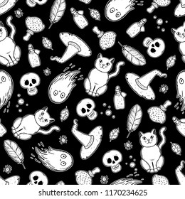 Halloween seamless pattern. Hand drawn vector illustration.