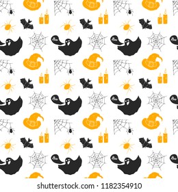 Halloween seamless pattern. Hand drawn sketched background, party invitation or holiday banner design vector illustration .