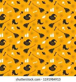 Halloween seamless pattern. Hand drawn sketched background, party invitation or holiday banner design vector illustration .