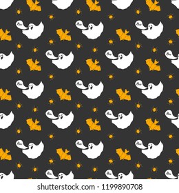 Halloween seamless pattern. Hand drawn sketched background, party invitation or holiday banner design vector illustration .