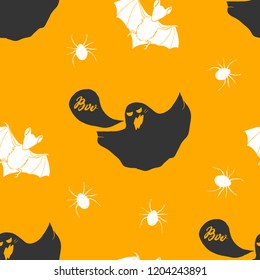 Halloween seamless pattern. Hand drawn sketched background, party invitation or holiday banner design vector illustration .