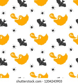 Halloween seamless pattern. Hand drawn sketched background, party invitation or holiday banner design vector illustration .