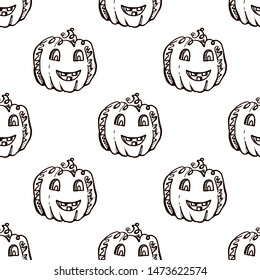 Halloween seamless pattern with hand drawn pumpkins on white background. Suitable for packaging, wrappers, fabric design.