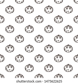 Halloween seamless pattern with hand drawn jack-o-lanterns on white background. Suitable for packaging, wrappers, fabric design.