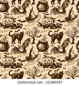 Halloween seamless pattern. Hand drawn illustration