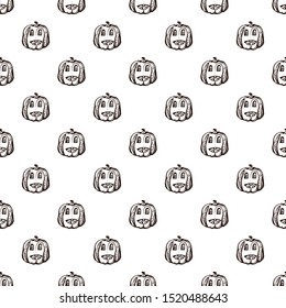 Halloween seamless pattern with hand drawn pumpkins on white background. Suitable for packaging, wrappers, fabric design.