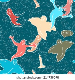 Halloween seamless pattern with hand drawn ghosts