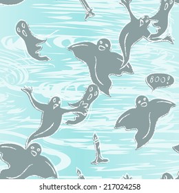 Halloween seamless pattern with hand drawn ghosts