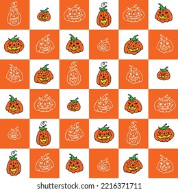 Halloween seamless pattern. Hand drawn or doodle vector illustration with pumpkins. Design element for fabric, banner, wrapping paper.