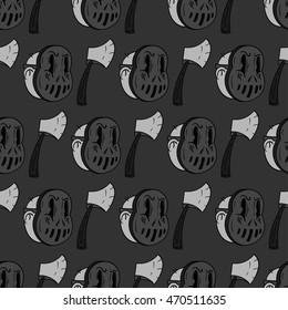 Halloween seamless pattern. Hand drawn retro cartoon style. 