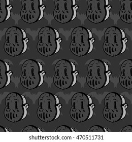 Halloween seamless pattern. Hand drawn retro cartoon style. 