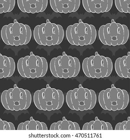 Halloween seamless pattern. Hand drawn retro cartoon style. Jack latern pattern