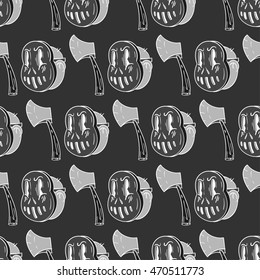 Halloween seamless pattern. Hand drawn retro cartoon style. 