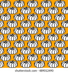 Halloween seamless pattern with hand drawn pumpkins. It can be used for printing, postcards, posters, invitations and other creative ideas. Vector illustration in cartoon style for your design.