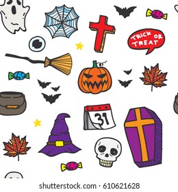 Halloween seamless pattern in hand drawn style