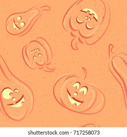 Halloween seamless pattern with hand drawn cute pumpkins. Vector illustration