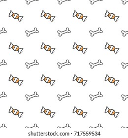 halloween seamless pattern with hand drawn candies and bones