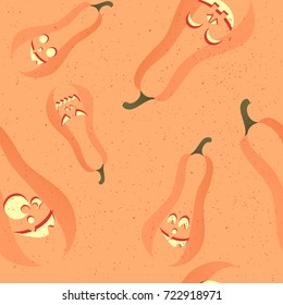 Halloween seamless pattern with hand drawn cute pumpkins. Vector illustration