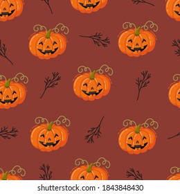 Halloween seamless pattern. Hand-drawn vector illustration with pumpkins