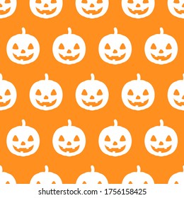 Halloween seamless pattern with happy pumpkin icon. Holiday october vector illustration