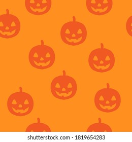Halloween seamless pattern with happy pumpkin icon. Holiday october vector illustration