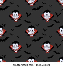 Halloween nahtloses Muster Kopf des Grafen Dracula süße Cartoon Vampir Charakter Design Hintergrund