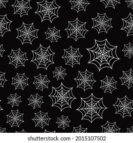 halloween seamless pattern, holiday background with spider web on black background, vector illustration