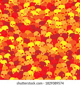 Halloween seamless pattern. Hot scull in lava texture for halloween party poster. Sculls backdrop in simple style vector illustration