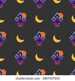 Halloween seamless pattern with house for digital paper