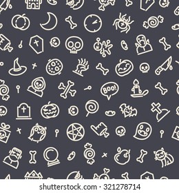 Halloween Seamless Pattern With Icons Dark. Editable pattern in swatches. Clipping paths included in JPG file.