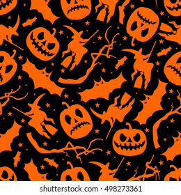 Halloween seamless pattern with icons and signs