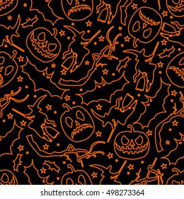 Halloween seamless pattern with icons and signs