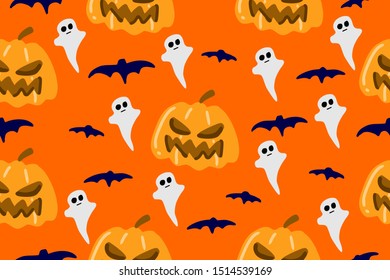 Halloween seamless pattern illustration. Vector pumpkin design. Design elements for halloween party poster. Flat cartoon illustration.