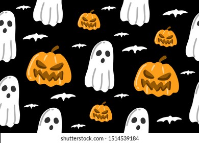 Halloween seamless pattern illustration. Vector pumpkin design. Design elements for halloween party poster. Flat cartoon illustration.