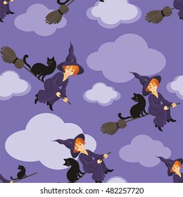 Halloween seamless pattern  with the image of the little witch