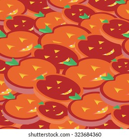 Halloween seamless pattern of isometric smiled pumkins. Red and orange halloween pumpkins. Bright 3D holiday background for web, printing, decor 