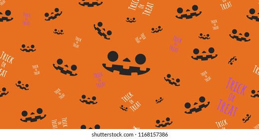 Halloween seamless pattern, A lot of Jack o lantern pumpkin faces on halloween colors orange background.Vector illustration.