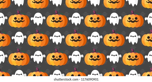 Halloween seamless pattern, A lot of Jack o lantern pumpkin and ghost repeat for background.Vector illustration.