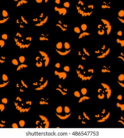 Halloween seamless pattern of Jack-o-lantern emotions. Cartoon vector pattern.