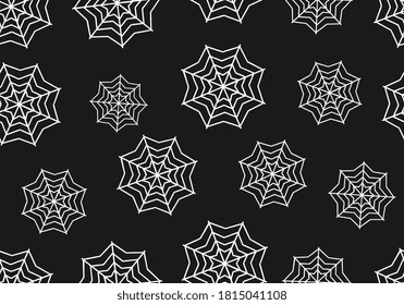 Halloween seamless pattern for kids. Hand drawn halloween pattern for children. Halloween pattern with white spider's web isolated on black background.