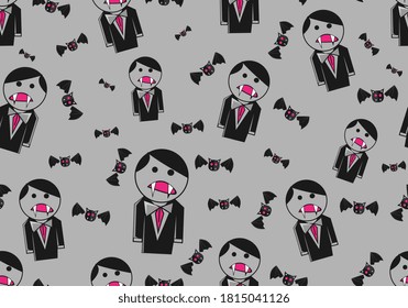 Halloween seamless pattern for kids. Hand drawn halloween pattern for children. Halloween pattern with cute ghost isolated on grey background.
