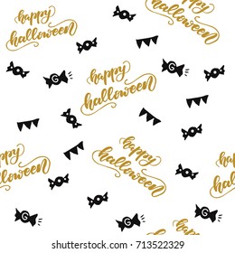 Halloween seamless pattern with lettering "Happy Halloween". Vector illustration.