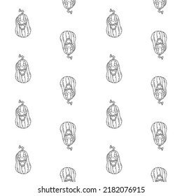 Halloween seamless pattern with line art cartoon smiling pumkins on a white background