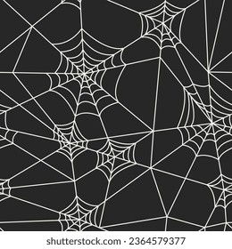 Halloween Seamless Pattern in Linear Style. Spider Web Background for Halloween Design. Vector Black and White Spider Web Texture. Elegant Minimal Holiday Texture for Textile, Fabric, Wrapping.