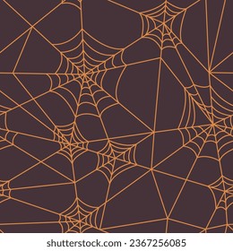 Halloween Seamless Pattern in Linear Style. Spider Web Background for Halloween Design. Vector Black and White Spider Web Texture. Elegant Minimal Holiday Texture for Textile, Fabric, Wrapping.