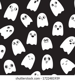 Halloween seamless pattern. Little cute ghosts 