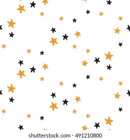 Halloween seamless pattern with little stars. Beautiful vector background for decoration halloween designs. Cute minimalistic art elements on white backdrop.