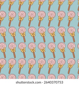 Halloween seamless pattern with lollipop candy. Simple flat design with sweet. Vector design for greeting card and invitation for seasonal autumn festivities