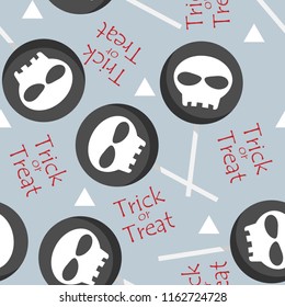 Halloween seamless pattern with Halloween Lollipop with Trick or Treat text.
