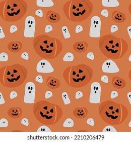 Halloween seamless pattern made up of pumpkins and cote ghost. Endless repeating texture for printing, wrapping or cloth.